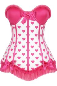 Lavish White & Pink Hearts Lycra Hook & Eye Back Closure Bustier (size: small)