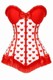 Lavish White & Red Hearts Lycra Hook & Eye Back Closure Bustier (size: small)