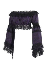 Purple/Black Brocade Smocked Flare Sleeve Peasant Top (size: Queen)