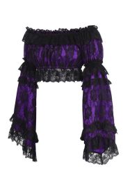 Purple/Black Lace Smocked Flare Sleeve Peasant Top (size: Queen)