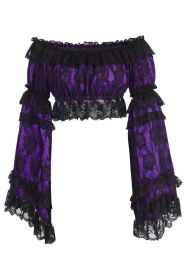 Purple/Black Lace Smocked Flare Sleeve Peasant Top (size: Regular)