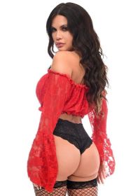 Red Lace Lined Bell Sleeve Top (size: Queen)