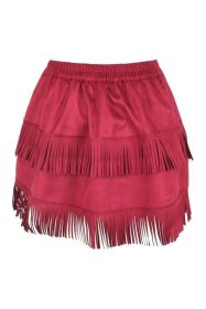 Red Suede Ruched Bustle Skirt w/Fringe (size: Queen)