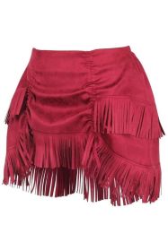 Red Suede Ruched Bustle Skirt w/Fringe (size: Curvy)