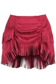 Red Suede Ruched Bustle Skirt w/Fringe (size: Regular)