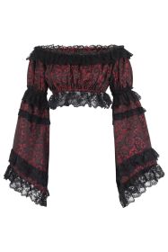 Red/Black Brocade Smocked Flare Sleeve Peasant Top (size: Regular)