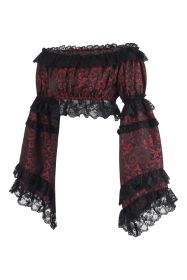 Red/Black Brocade Smocked Flare Sleeve Peasant Top (size: Queen)