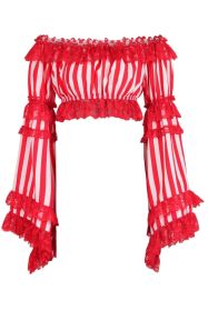 Red/White Striped Smocked Flare Sleeve Peasant Top (size: Regular)