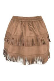 Tan Suede Ruched Bustle Skirt w/Fringe (size: Queen)