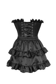 Top Drawer 2 PC Black Satin Steel Boned Burlesque Corset & Black Satin Skirt Set (size: medium)