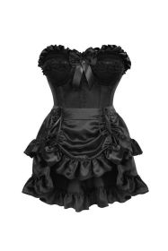 Top Drawer 2 PC Black Satin Steel Boned Burlesque Corset & Black Satin Skirt Set (size: small)