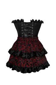Top Drawer 2 PC Black Satin Steel Boned Burlesque Corset & Gold Brocade Skirt Set (size: medium)