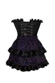 Top Drawer 2 PC Black Satin Steel Boned Burlesque Corset & Purple Brocade Skirt Set (size: medium)