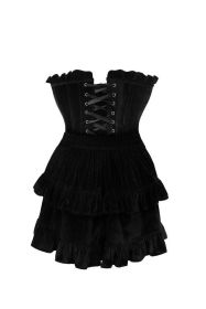 Top Drawer 2 PC Black Velvet Lace-Up Corset & Skirt Set (size: small)