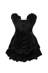 Top Drawer 2 PC Black Velvet Lace-Up Corset & Skirt Set (size: XSmall)