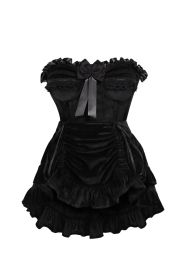 Top Drawer 2 PC Black Velvet Steel Boned Burlesque Corset & Skirt Set (size: small)