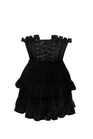 Top Drawer 2 PC Black Velvet Steel Boned Burlesque Corset & Skirt Set (size: medium)