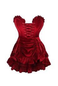 Top Drawer 2 PC Dark Red Velvet Lace-Up Corset & Skirt Set (size: XSmall)