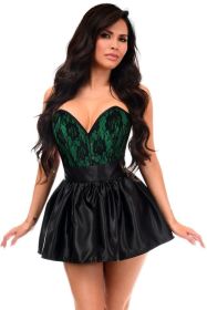Top Drawer 2 PC Green/Black Lace Steel Boned Corset & Satin Skirt Set (size: large)
