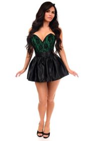 Top Drawer 2 PC Green/Black Lace Steel Boned Corset & Satin Skirt Set (size: small)