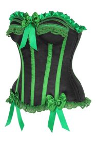 Top Drawer 2 PC Green/Black Striped Burlesque Steel Boned Corset & Bloomer Set (size: medium)