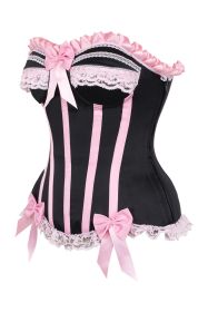 Top Drawer 2 PC Pink/Black Burlesque Steel Boned Corset & Bloomer Set (size: XLarge)