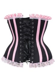 Top Drawer 2 PC Pink/Black Burlesque Steel Boned Corset & Bloomer Set (size: 2X)