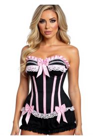 Top Drawer 2 PC Pink/Black Burlesque Steel Boned Corset & Bloomer Set (size: small)