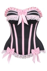 Top Drawer 2 PC Pink/Black Striped Burlesque Steel Boned Corset & Bloomer Set (size: medium)