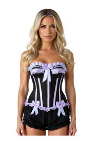 Top Drawer 2 PC Purple/Black Burlesque Steel Boned Corset & Bloomer Set (size: XSmall)