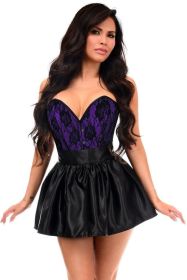 Top Drawer 2 PC Purple/Black Lace Steel Boned Corset & Satin Skirt Set (size: large)
