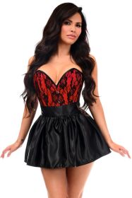 Top Drawer 2 PC Red Lace Steel Boned Corset & Satin Skirt Set (size: large)