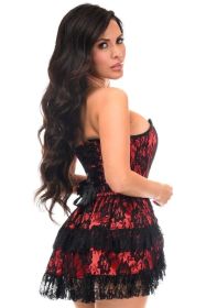 Top Drawer 2 PC Red Lace Steel Boned Corset & Skirt Set (size: XLarge)