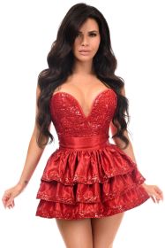 Top Drawer 2 PC Red Sequin Steel Boned Corset & Skirt Set (size: medium)