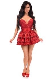 Top Drawer 2 PC Red Sequin Steel Boned Corset & Skirt Set (size: XSmall)