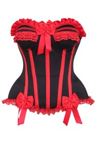 Top Drawer 2 PC Red/Black Burlesque Steel Boned Corset & Bloomer Set (size: medium)