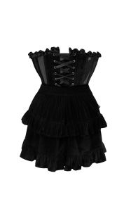 Top Drawer 2 PC Steel Boned Black Mesh & Velvet Underwire Bustier Corset & Skirt Set (size: small)