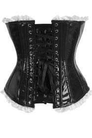 Top Drawer 2 PC Steel Boned Black Vinyl Patent Corset & Striped Bloomers Set (size: XLarge)