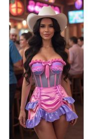 Top Drawer 2 PC Steel Boned Purple/Pink Mesh Underwire Bustier Corset & Skirt Set (size: 3X)