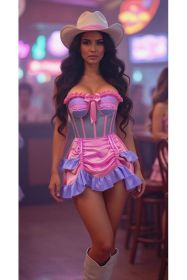 Top Drawer 2 PC Steel Boned Purple/Pink Mesh Underwire Bustier Corset & Skirt Set (size: 4X)