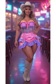 Top Drawer 2 PC Steel Boned Purple/Pink Mesh Underwire Bustier Corset & Skirt Set (size: 2X)