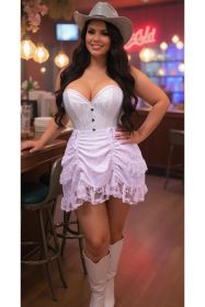 Top Drawer 2 PC White Lace Steel Boned Overbust Corset & Skirt Set (size: medium)