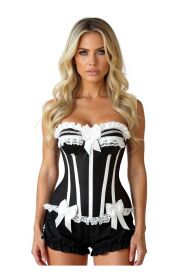 Top Drawer 2 PC White/Black Burlesque Steel Boned Corset & Bloomer Set (size: small)