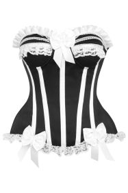 Top Drawer 2 PC White/Black Striped Burlesque Steel Boned Corset & Bloomer Set (size: medium)