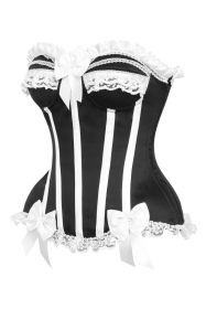 Top Drawer 2 PC White/Black Striped Burlesque Steel Boned Corset & Bloomer Set (size: large)