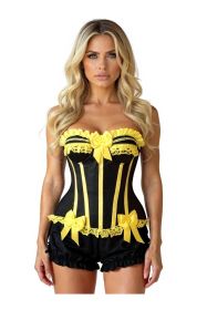 Top Drawer 2 PC Yellow/Black Burlesque Steel Boned Corset & Bloomer Set (size: XSmall)