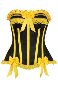 Top Drawer 2 PC Yellow/Black Burlesque Steel Boned Corset & Bloomer Set (size: small)