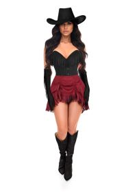 Top Drawer 4 PC Premium Black/Red Suede Fringe Cowgirl Corset Costume (size: XSmall)