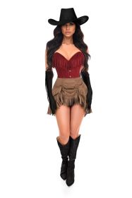 Top Drawer 4 PC Premium Red Suede Fringe Cowgirl Corset Costume (size: XSmall)