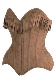 Top Drawer 4 PC Premium Tan Suede Fringe Cowgirl Corset Costume (size: medium)